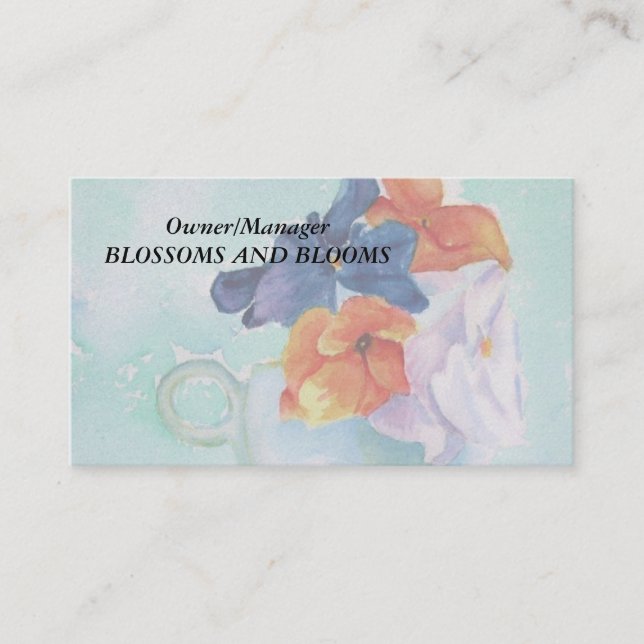TEACUP OF PANSIES CUSTOMIZABLE BUSINESS CARDS (Front)