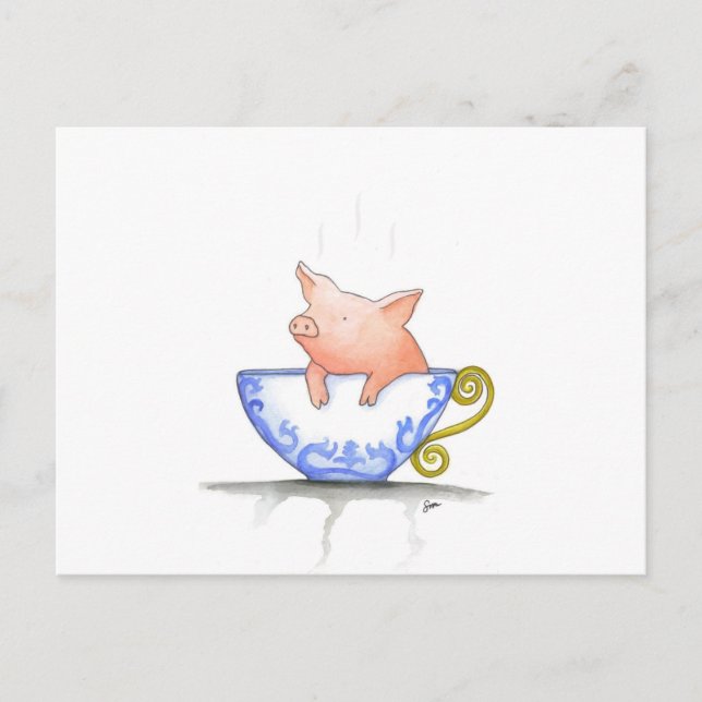 Teacup Pig Print Postcard (Front)