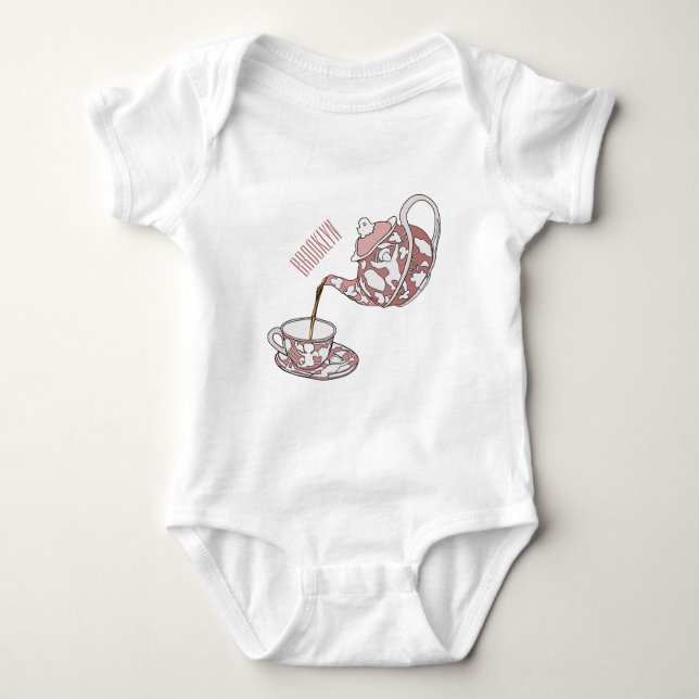 Teacup set cartoon illustration  baby bodysuit (Front)