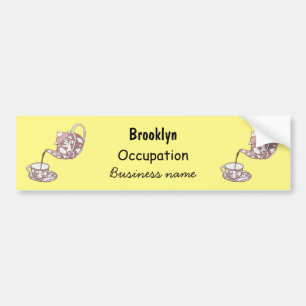 Teacup set cartoon illustration bumper sticker
