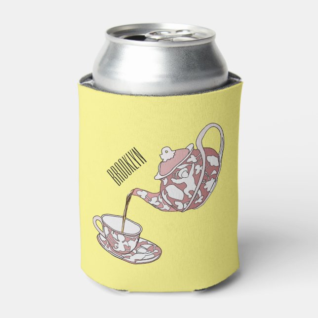 Teacup set cartoon illustration  can cooler (Can Front)