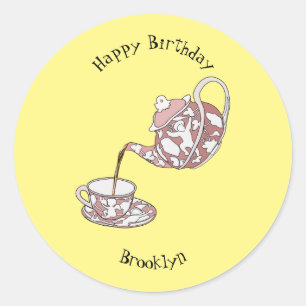 Teacup set cartoon illustration classic round sticker