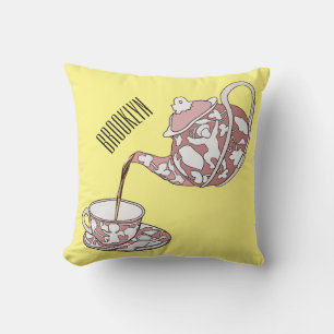 Teacup set cartoon illustration  cushion