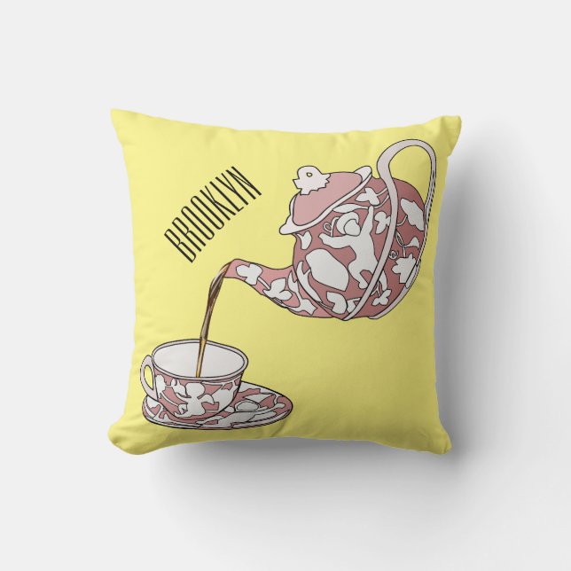 Teacup set cartoon illustration  cushion (Front)