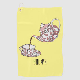 Teacup set cartoon illustration  golf towel