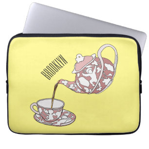 Teacup set cartoon illustration laptop sleeve