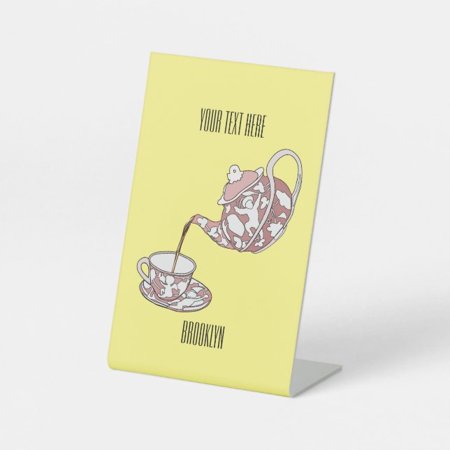 Teacup set cartoon illustration  pedestal sign (Front)