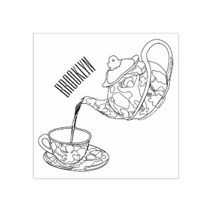 Teacup set cartoon illustration rubber stamp