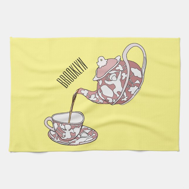 Teacup set cartoon illustration  tea towel (Horizontal)