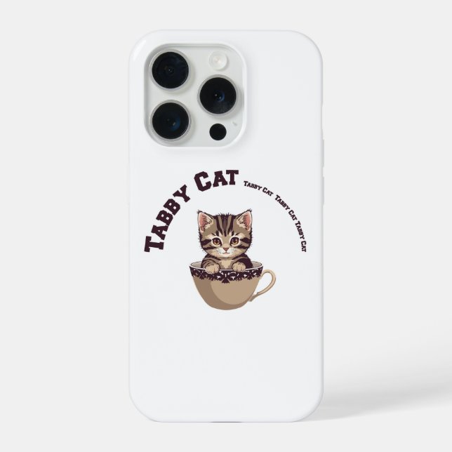 Teacup Tabby Cat Cute Kitten Tea Lover Art iPhone Case (Back)