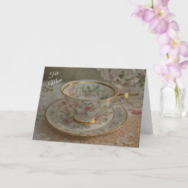 Teacup Tea Lover Art Mother's Day Card (Orchid)
