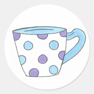 Teacup Tea Party Blue/Purple Polka Dot Mug Sticker