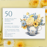 Teacup Yellow Blue Flowers 50th Birthday  Invitation<br><div class="desc">50th birthday party invitation designed with a pretty little teacup with blue and yellow flowers. This invitation can be purchased printed or as a digital invitation to share with family and friends on social media or through email. Contact me for assistance with your customisations or to request additional matching or...</div>