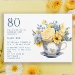 Teacup Yellow Blue Flowers 80th Birthday  Invitation<br><div class="desc">Pretty little teacup with blue and yellow flowers springtime or summer 80th birthday party invitation. This invitation can be purchased printed or as a digital invitation to share with family and friends on social media or through email. Contact me for assistance with your customisations or to request additional matching or...</div>