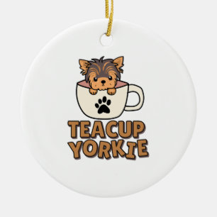 Teacup Yorkie puppy Ceramic Tree Decoration
