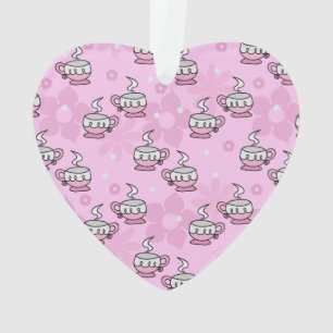 Teacups and Flower Pink Pattern Ornament