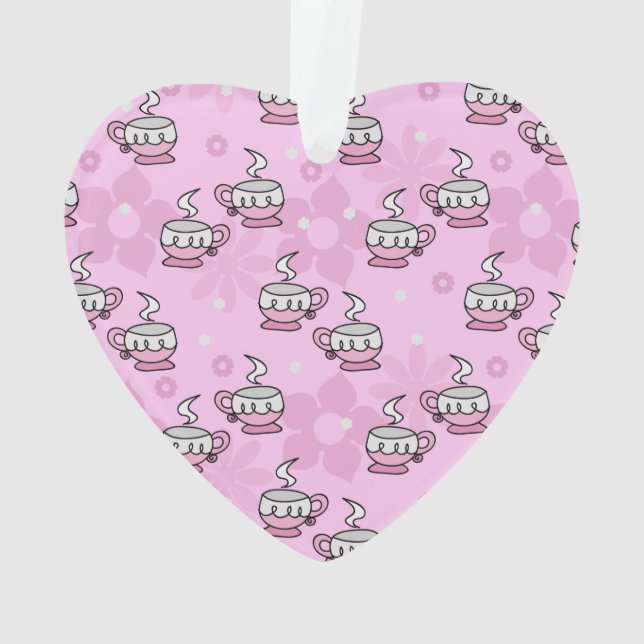 Teacups and Flower Pink Pattern Ornament (Back)