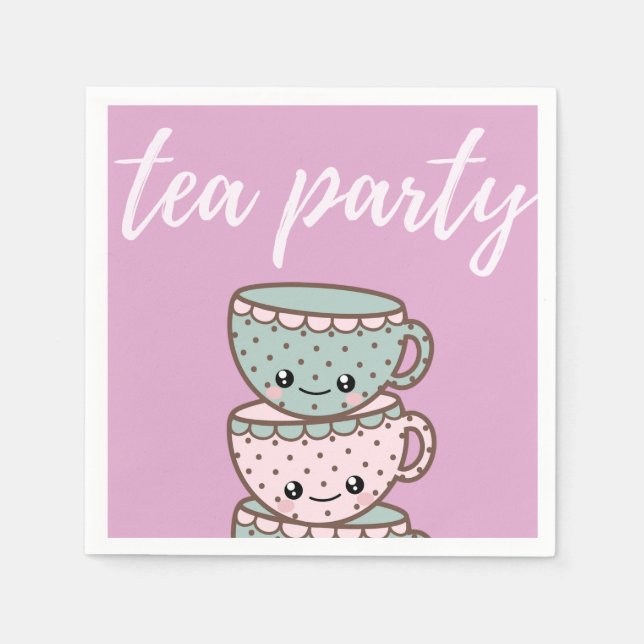 Teacups Pink Tea Party Napkin (Front)