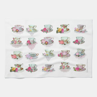 Teacups Tea Cups Pink Roses Floral Tea Cups Towel