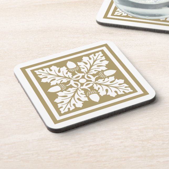 Teak Acorn and Leaf Tile Design Coaster (Left Side)