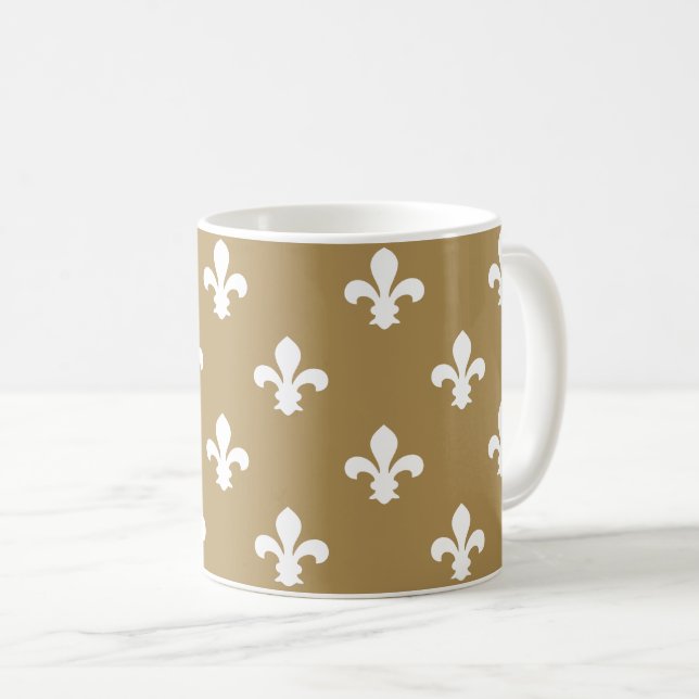 Teak Neutral Fleur de Lys Coffee Mug (Front Right)