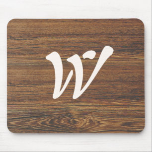 Teak Wood Grain with Monogram Mouse Pad