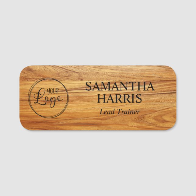 Teak Wood Image Logo Name Tag (Front)