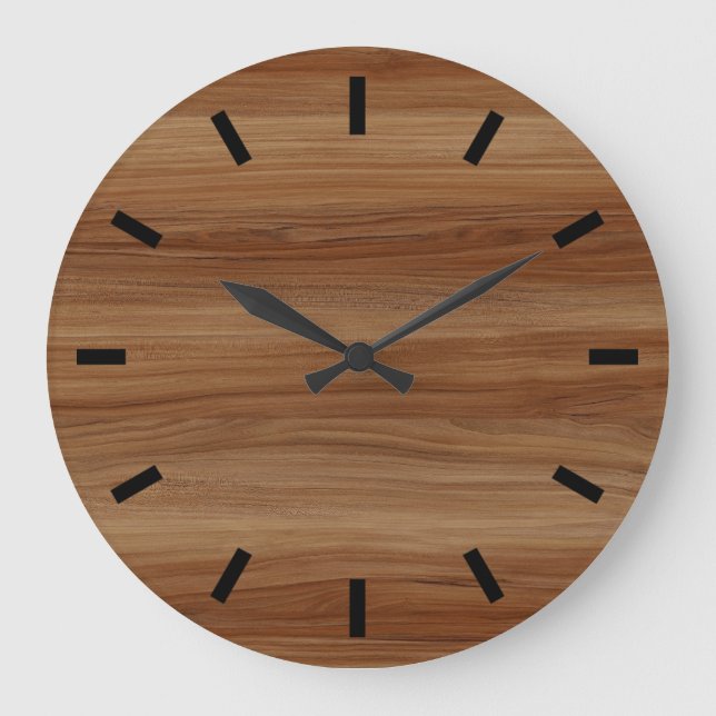 Teak Wood Look Modern Minimalistic  Large Clock (Front)