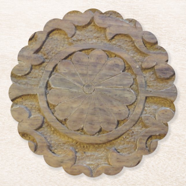  Teak Wood Scroll Design Custom Paper Coaster (Front)