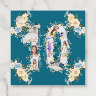 Teal 10th Birthday Photo Collage Yellow Flower Favour Tags