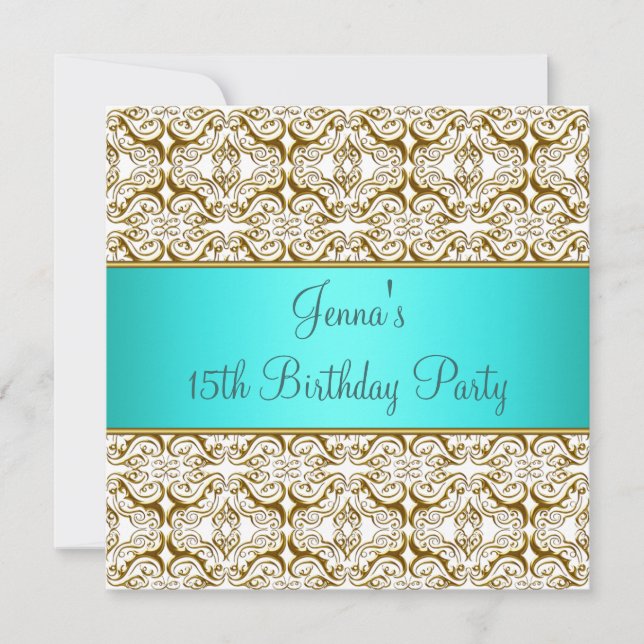 Teal 15th Birthday Party Invitation Teal Blue 15th (Front)