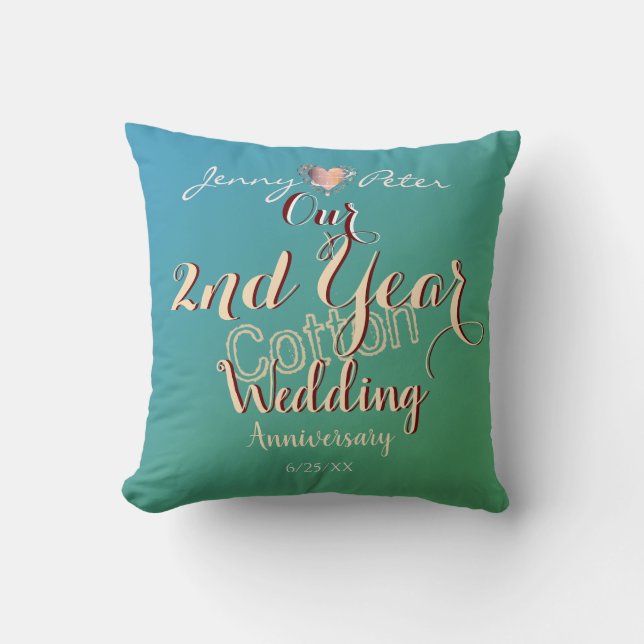 Teal 2nd Year Cotton Wedding Anniversary Cushion (Front)