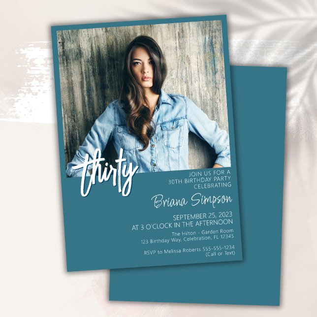 Teal 30th Birthday Photo Invitation (Creator Uploaded)