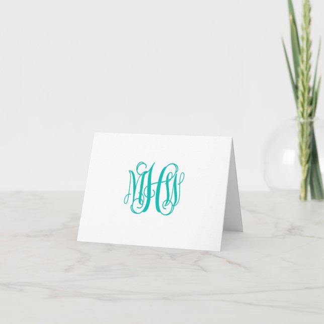 Teal 3 Initial Vine Script Monogram DIY BG Thank You Card (Front)