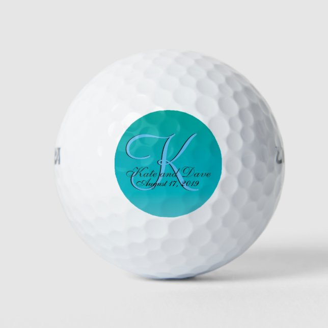Teal 3d Monogram Wedding Favour Golf Balls (Front)