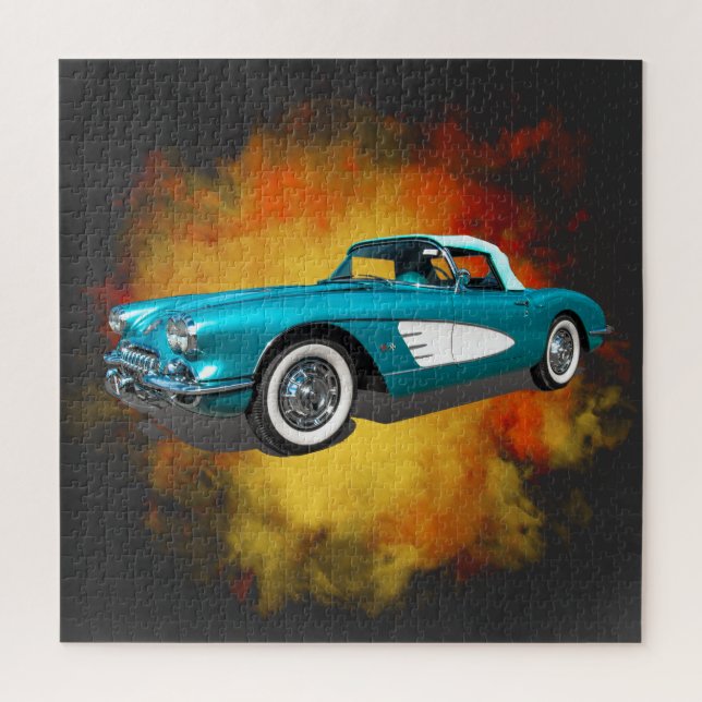 Teal 59 Corvette Car Red Explosion background Jigsaw Puzzle (Vertical)