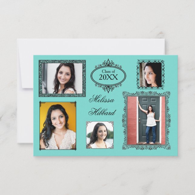 Teal 5 Frames/Photos - 3x5 Grad Announcement (Front)