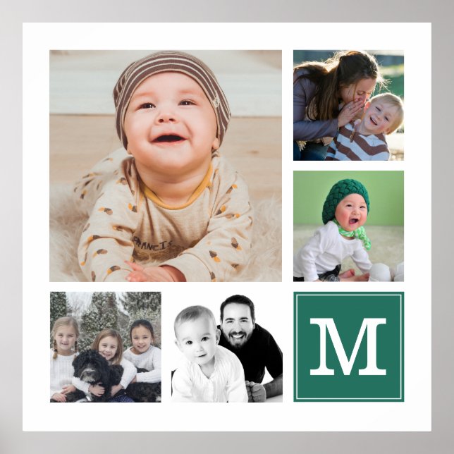 Teal 5  Photo Collage Instagram Gallery Monogram Poster (Front)