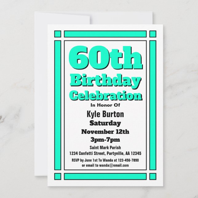 Teal 60th Birthday Invitation (Front)