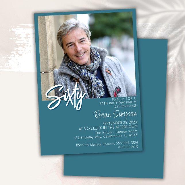 Teal 60th Birthday Photo  Invitation (Creator Uploaded)