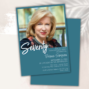 Teal 70th Birthday Photo Invitation