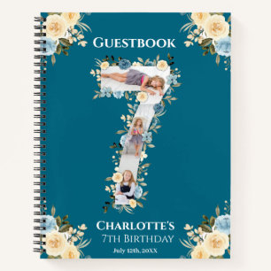 Teal 7th Birthday Photo Yellow Flower Guest Book