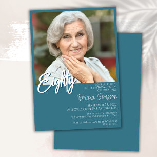 Teal 80th Birthday Photo Invitation