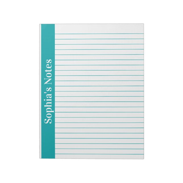 Teal 8.5x11 Letter Size Left Vertical Name Notepad (Rotated)