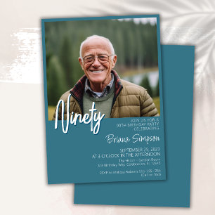 Teal 90th Birthday Photo Invitation
