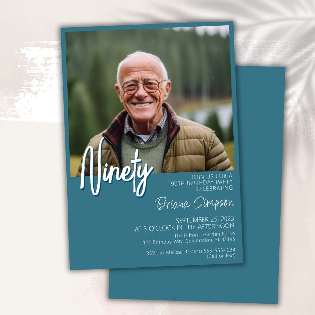 Teal 90th Birthday Photo Invitation (Creator Uploaded)