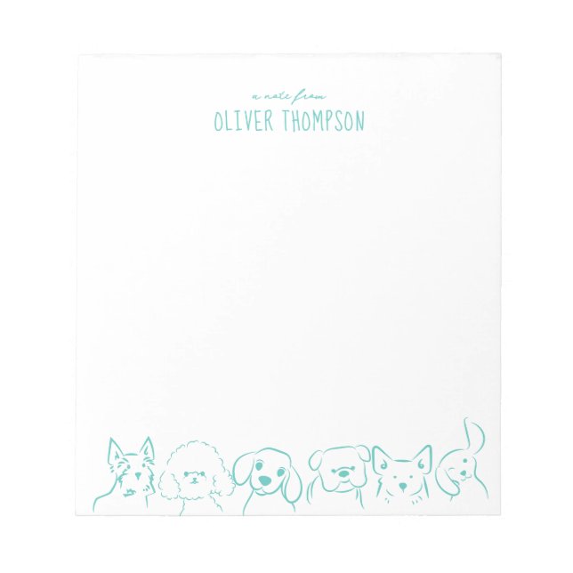 Teal A Note From Cute Dog Animal Sketch Notepad (Front)