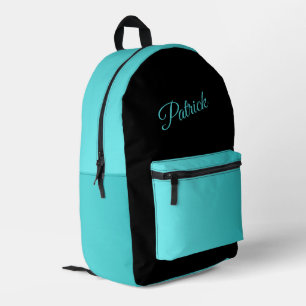 Teal ab Black with Name Printed Backpack