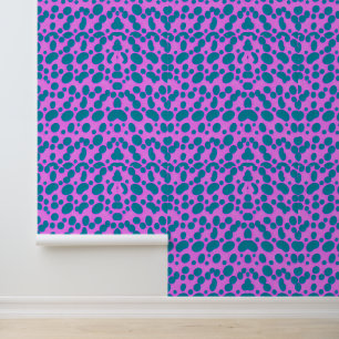 Teal Abstract Dots on Pink Background Wallpaper