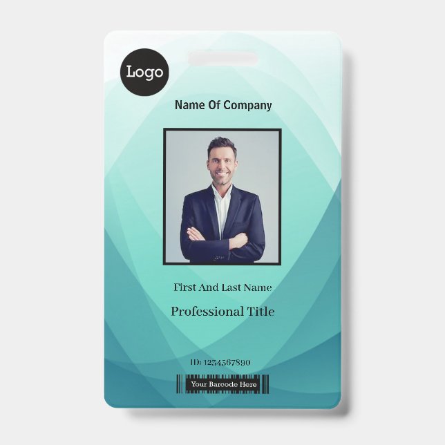 Teal Abstract Employee Photo Identification ID Badge (Front)